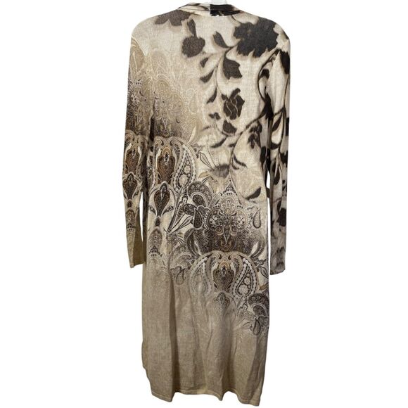 Chicos Womens Neutral Paisley Andrea Long Cardigan Sweater Brown Beige Open 1 M - Picture 13 of 16